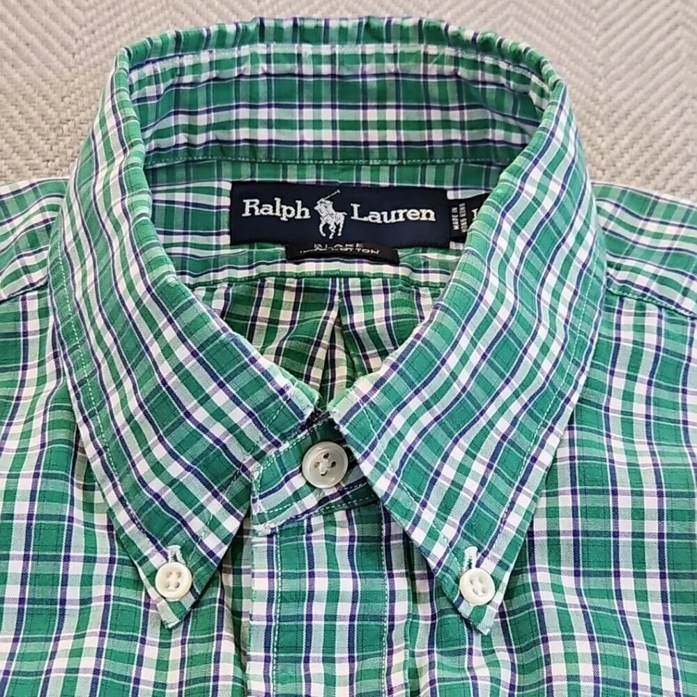 Polo Ralph Lauren‎ Shirt Blake Men's Size Large Green Plaids Purple Pony EUC LN